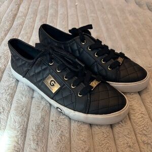 G by Guess Black Quilted Low-Top Sneakers with Gold Accents 8.5